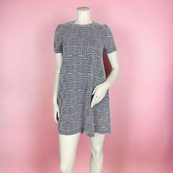 ZARA Trafaluc Collection Blue/White Geometric Print A-Line Babydoll Short Sleeve - Picture 1 of 5